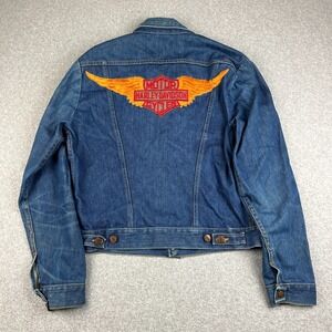 Vintage 70s Maverick Blue Bell Denim Jacket Mens 42 Harley Davidson Wings Patch